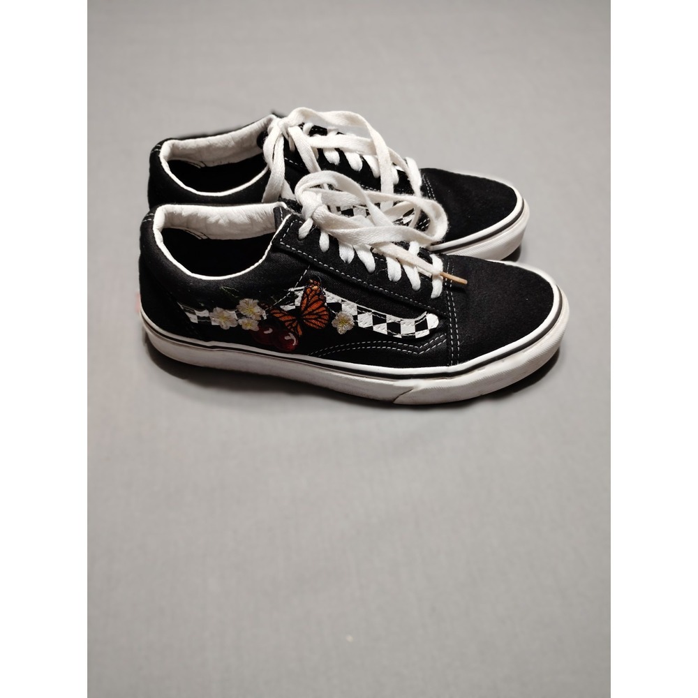 VANS Embroidered Butterfly Cherry Daisy Checkered Low Top Sneakers M6/WM 7.5 Art